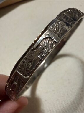Sterling Silver 925 Mexico Embossed Pattern Bangle Bracelet